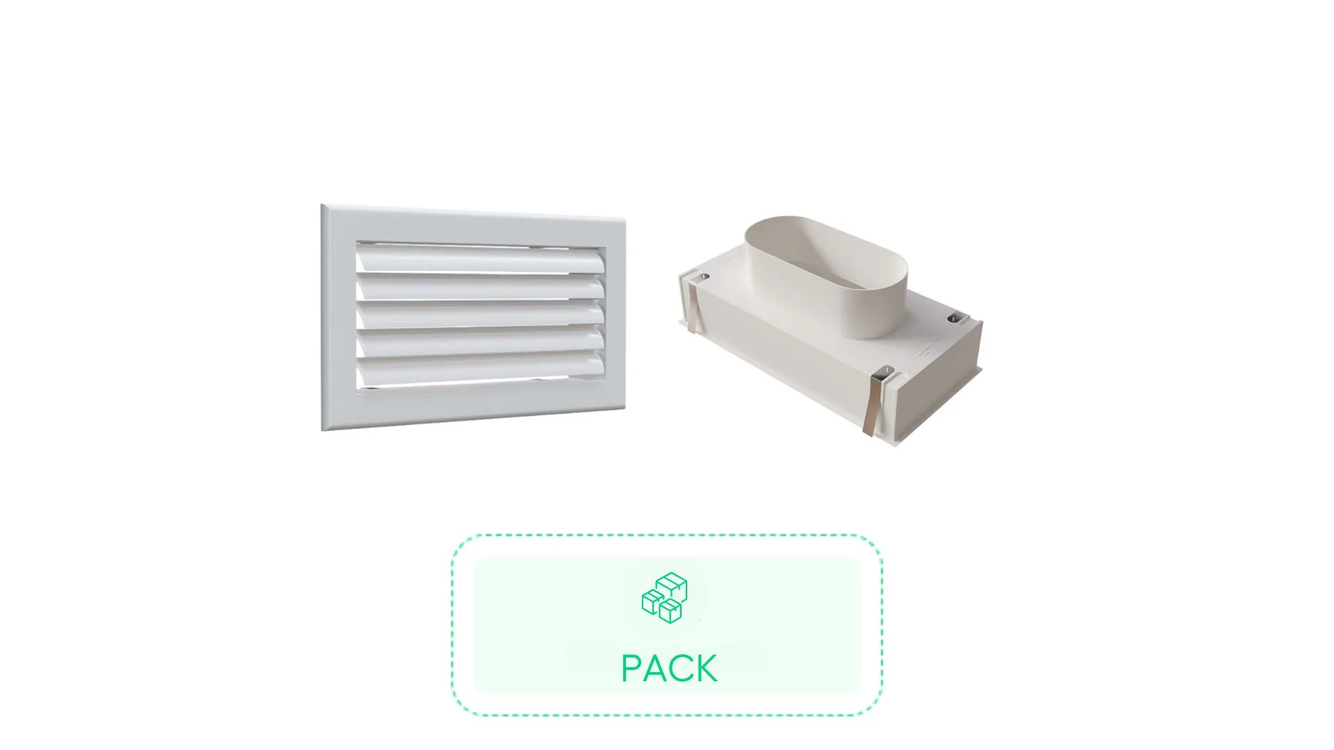 Kit Grille de soufflage lames courbes aluminium blanc mate 300 x150 mm + Plénum en ABS pour grille de soufflage de 300 x150 mm - BAILLINDUSTRIE