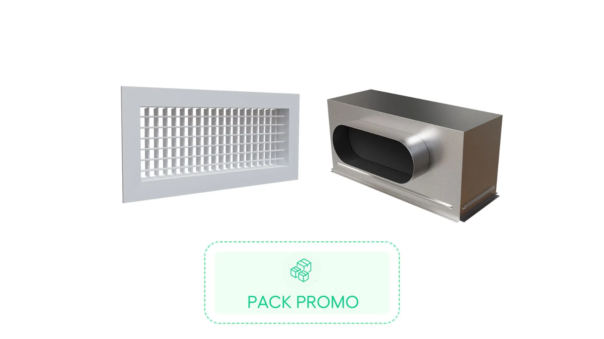 Kit grille de soufflage double déflexion 400x150 + Plénum acier isolé extra plat 400x150 - BAILLINDUSTRIE