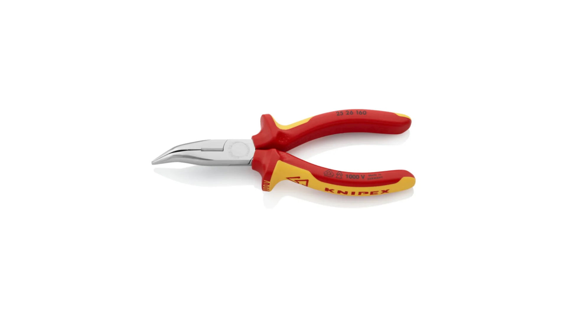 Pince becs demi-ronds 200mm coudés 40° avec tranchant Bi-matière Chromée 1000V - KNIPEX