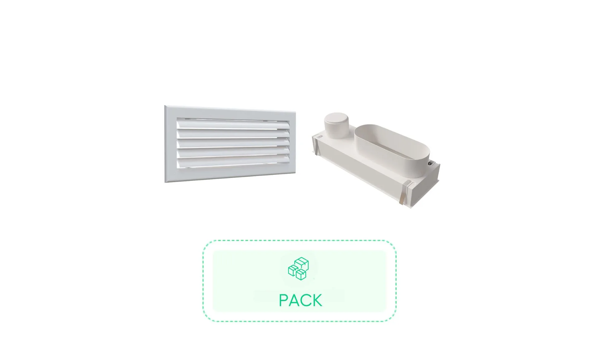 Kit Grille de soufflage lames courbes aluminium blanc 400 x 150 mm + Plénum en ABS pour grille de soufflage de 400 x150 mm - BAILLINDUSTRIE