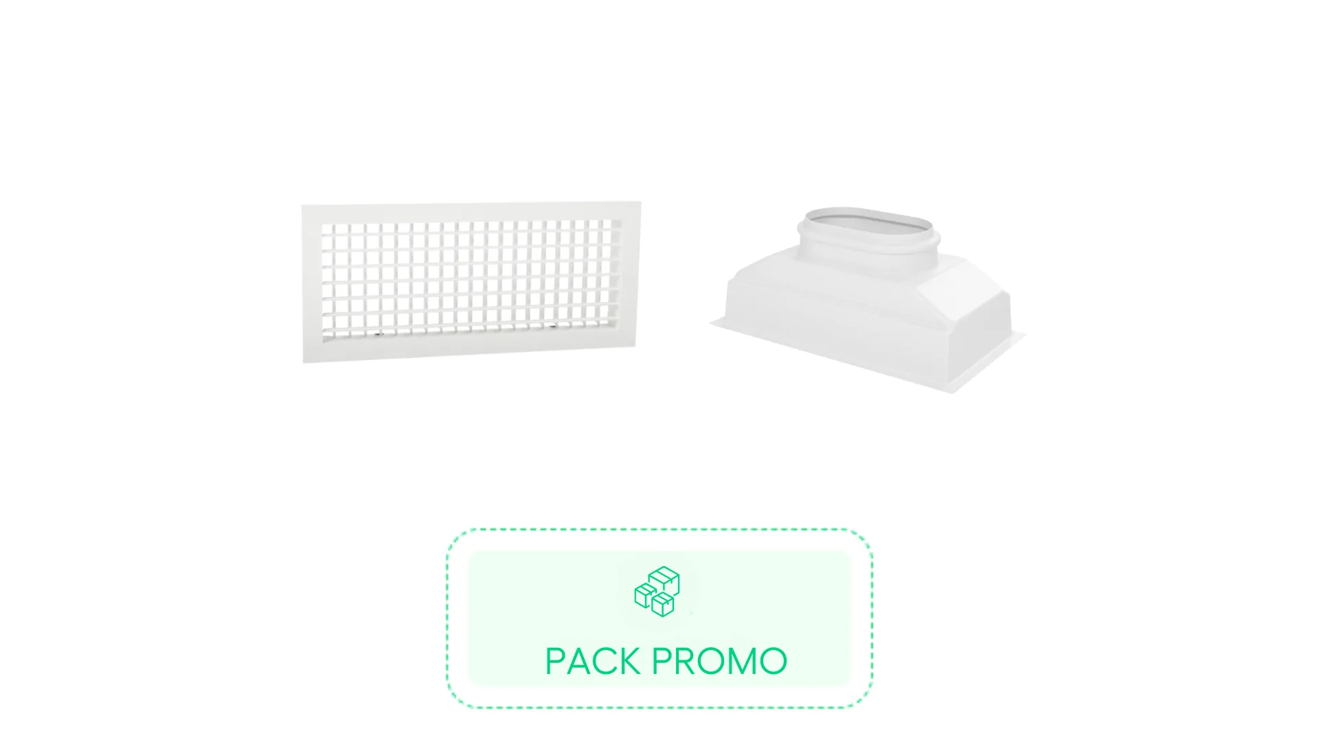 Kit Grille de soufflage double déflexion 400x150mm- Blanc - Plénum de soufflage ABS 400x150 - 1 piquage  Ø200mm