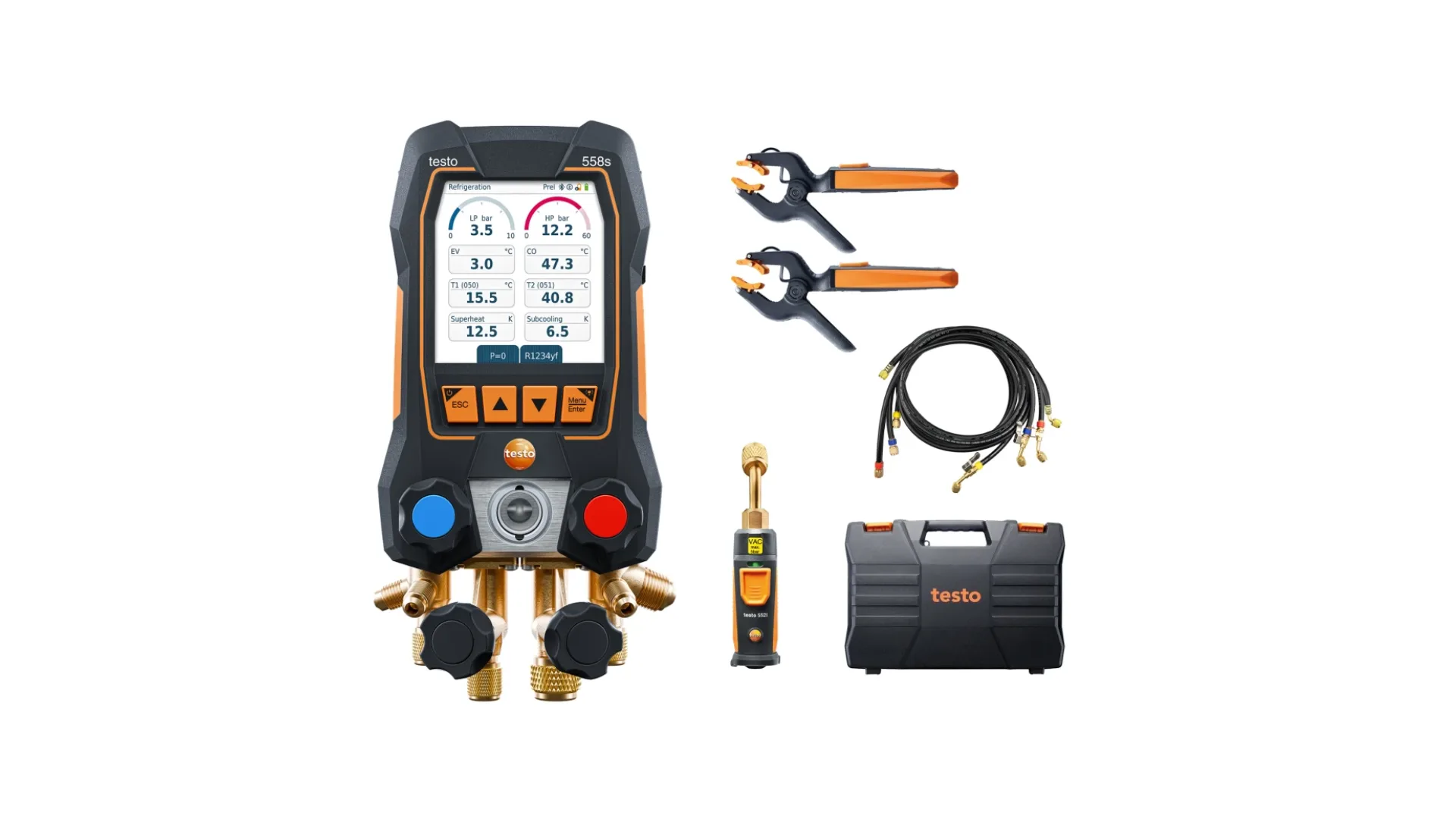 testo 558s kit Smart Vide - Manifold électronique avec sondes de température et de vide sans fil et jeu de 4 flexibles - TESTO