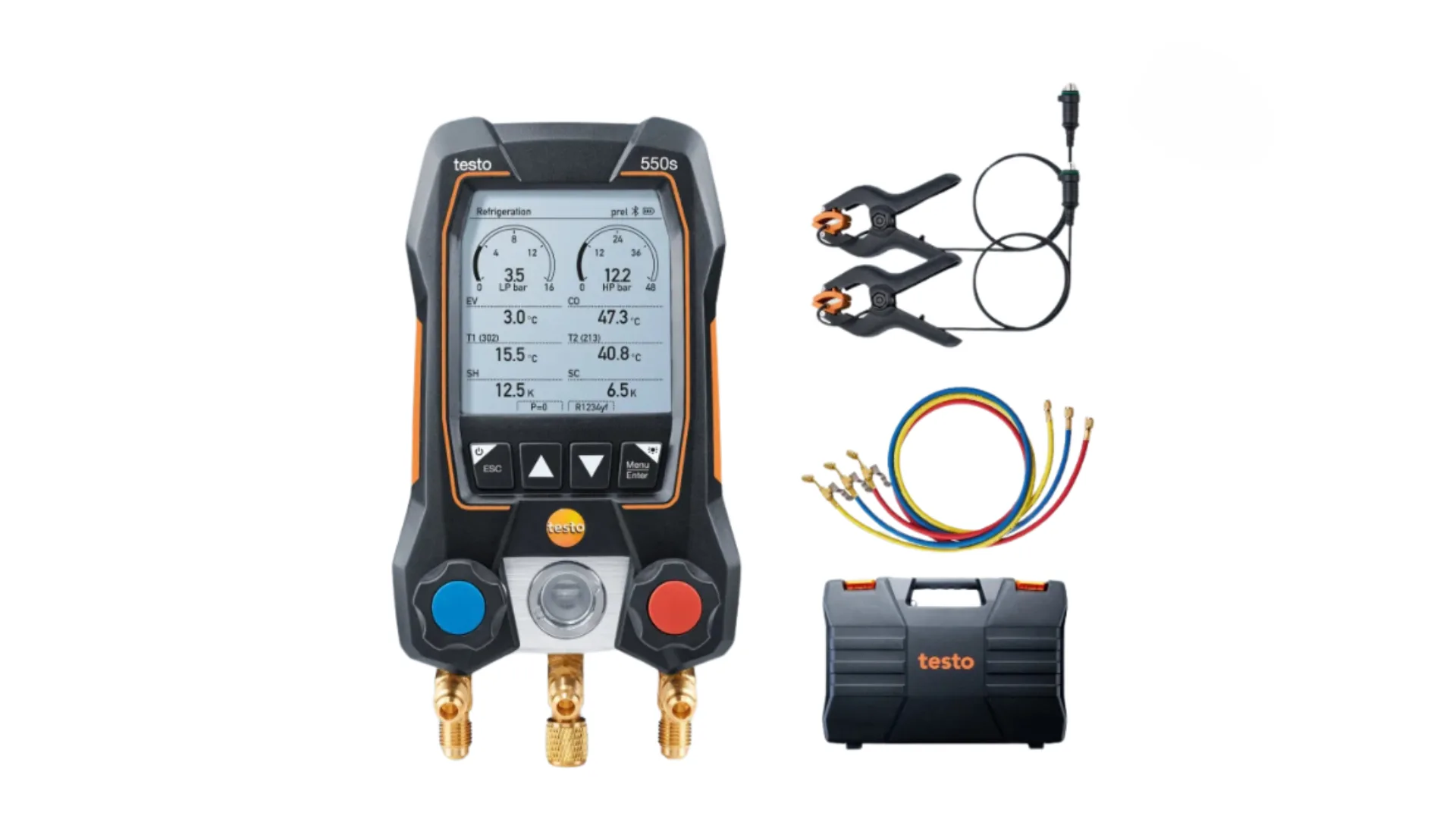 KIT - Testo 550s kit Basic avec jeu de flexibles - Manifold électronique intelligent avec sondes de température filaire à pince et jeu de 3 flexibles - TESTO