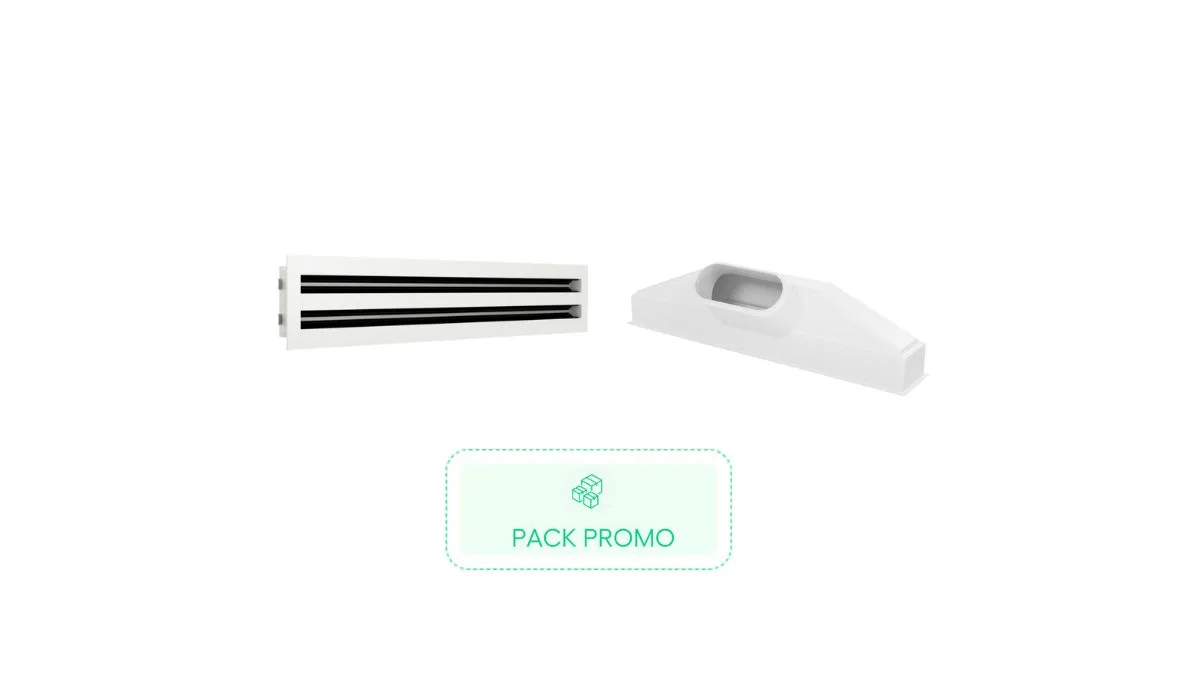 Kit grille linéaire à 2 fentes 535 mm + Plenum de soufflage linéaire ABS 535 mm piquage 160mm