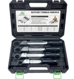 Clé dynamométrique à cliquet coffret complet : 1/4’’, 3/8’’, 1/2’’, 5/8’’