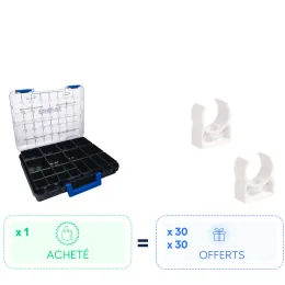 Pack : Mallette de rangement + 30 Clip tuyau de condensat Ø 32mm + 30 Clip Ø 20mm