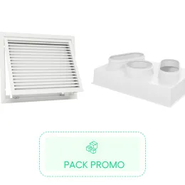 Kit grille de reprise avec porte filtre et charnière 625x400mm- Blanc + Plénum de reprise ABS 625x400 - 2 piquages Ø 250 & 1 piquage Ø 20